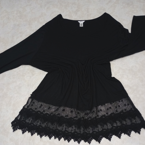 Kaktus Tops - KAKTUS Black Lace Accent Tunic Dress